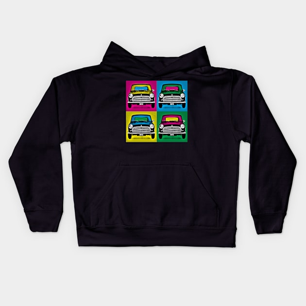 Retro Austin Mini Pop Art T-Shirt Design Kids Hoodie by funkymonkeytees